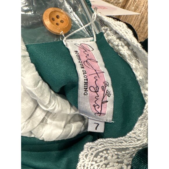 NWT Girl August Velvet & Lace Long Sleeve Dress Size 7 Green & White - Picture 3 of 10